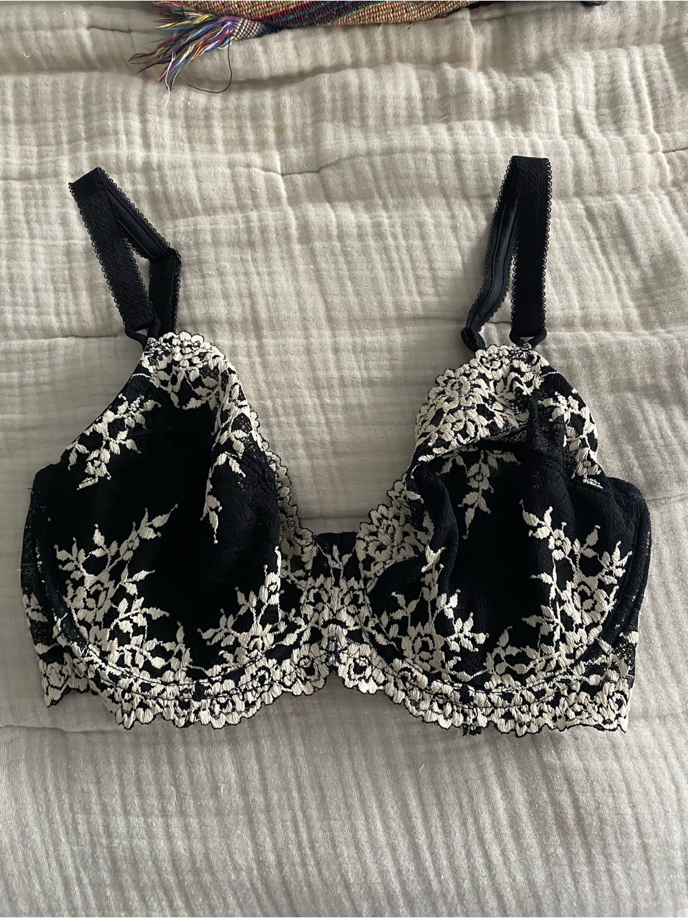 Wacoal Black Bra with White Floral Lace Overlay